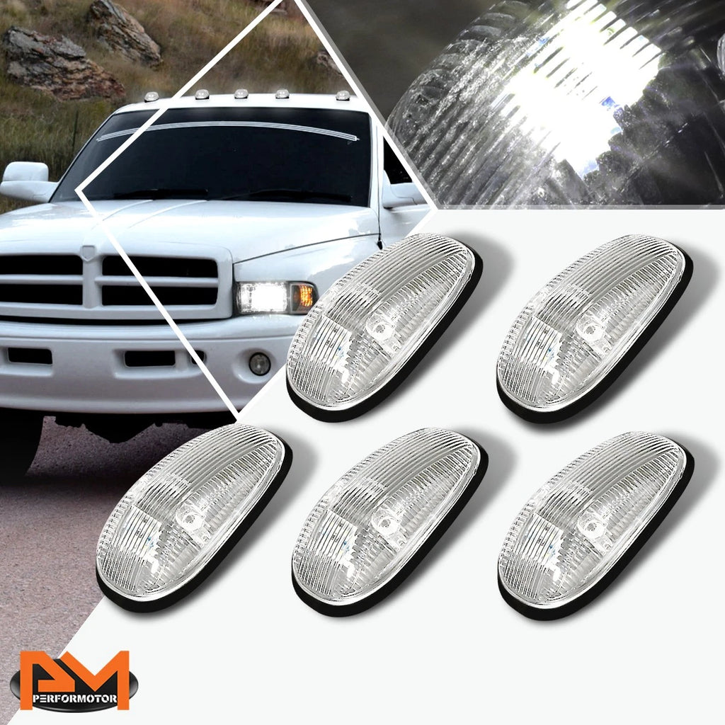 5Pcs Cab Roof Running Light Chrome Housing White LED for Dodge Ram (1999–2001)