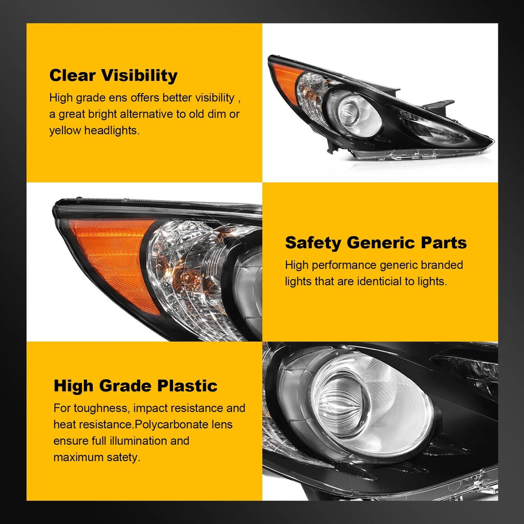 2X Headlight Assembly for Hyundai Sonata (2011–2014)