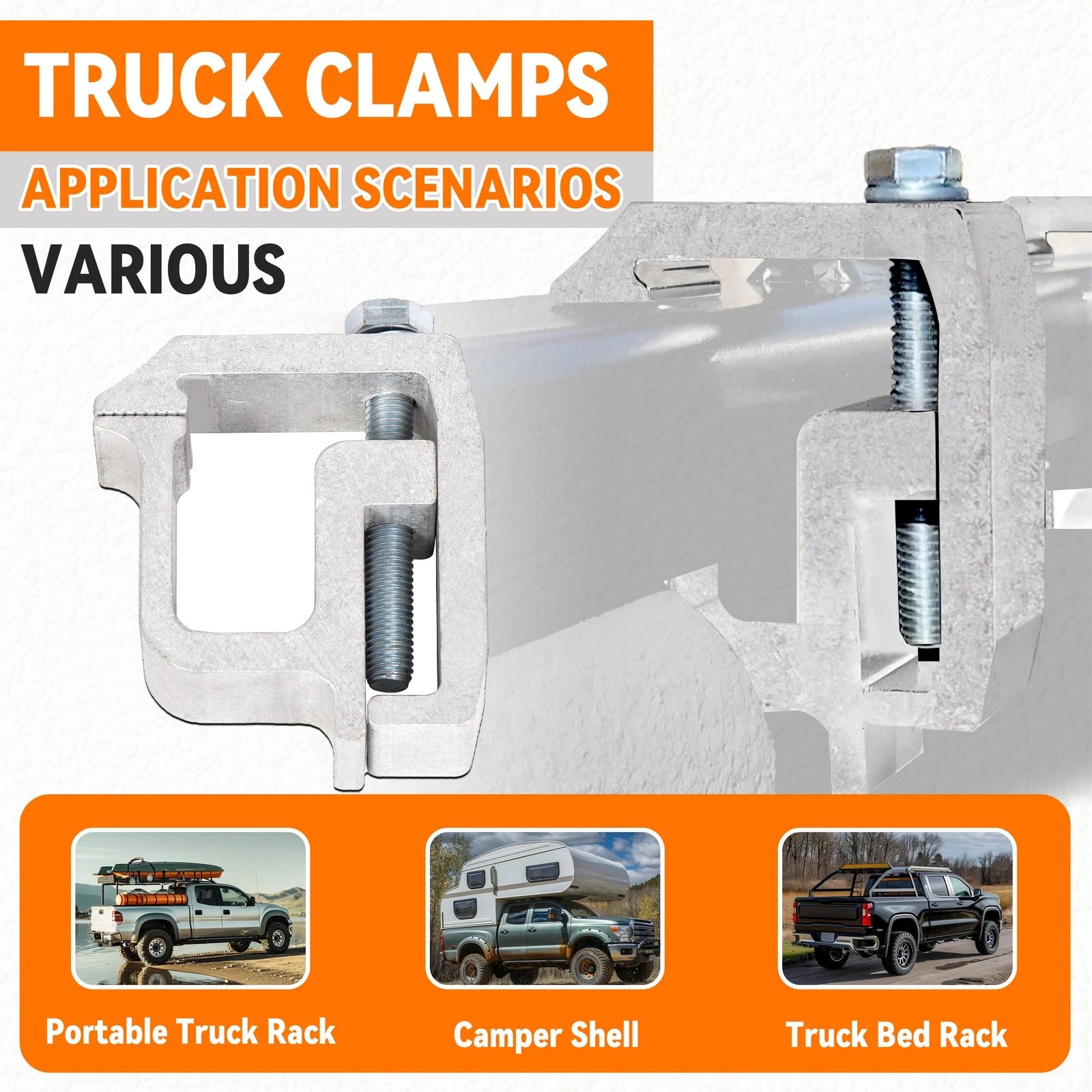6X Truck Cap Topper Clamps for Truck Bed Rack (Universal Fit)