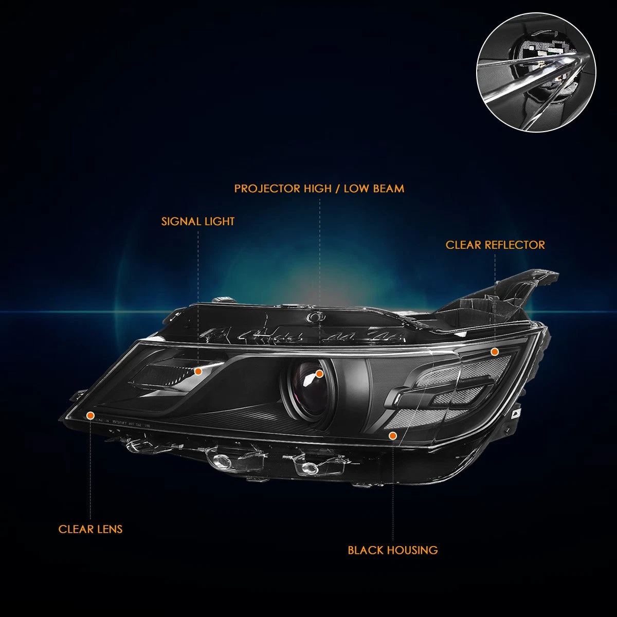 OE Style Projector Headlights for Chevy Impala (2014–2020) - Black Housing
