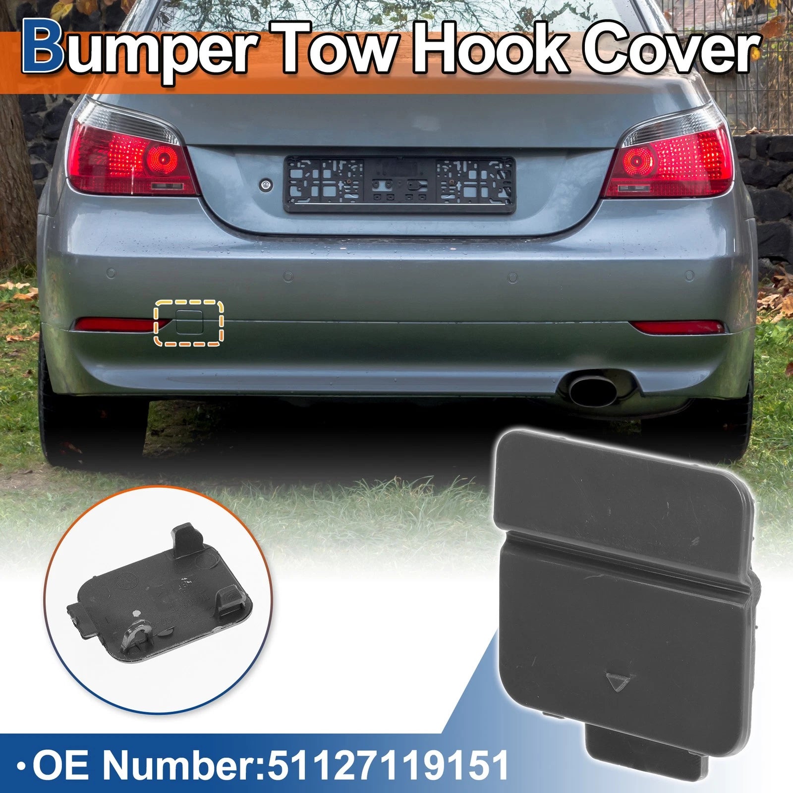 Rear Bumper Tow Hook Cover for BMW 525i 530i 545i (2001–2007) No. 51127119151