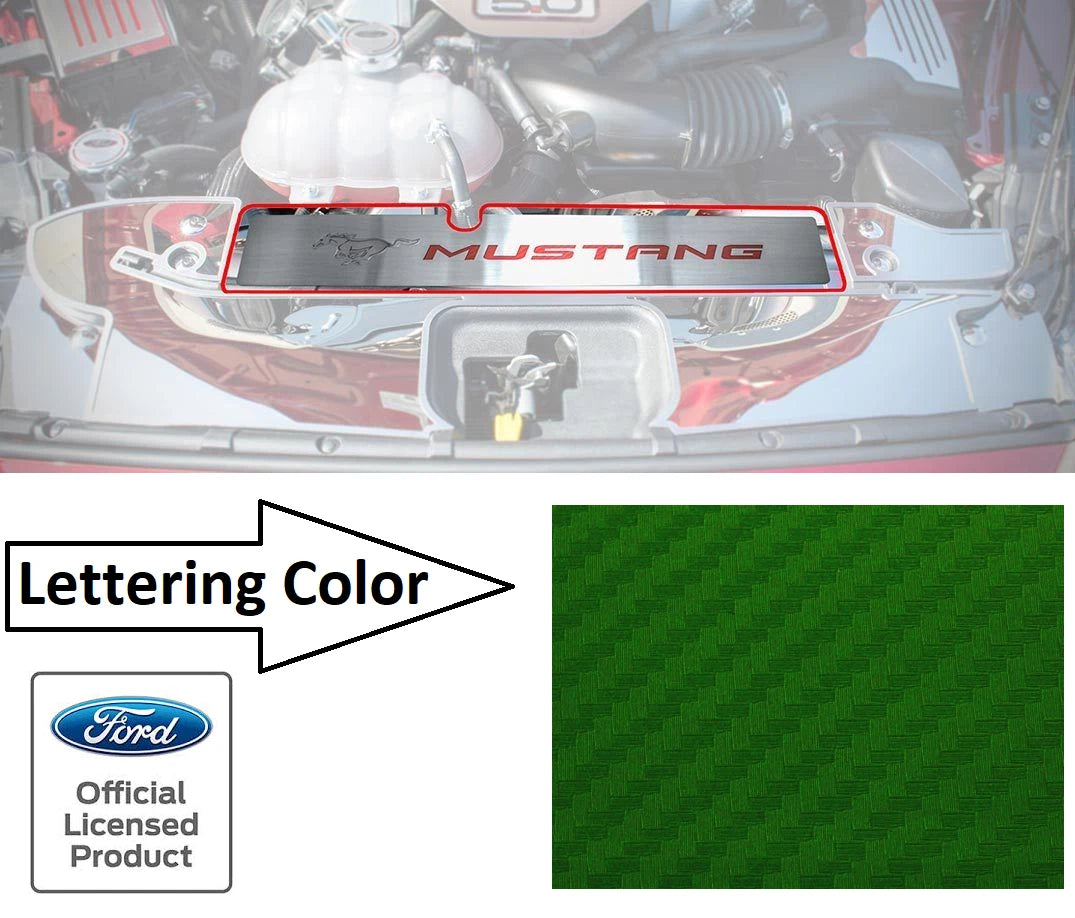 Radiator Cover Plate Pony Emblem with Green Carbon Fiber for 2015–2017 Mustang GT