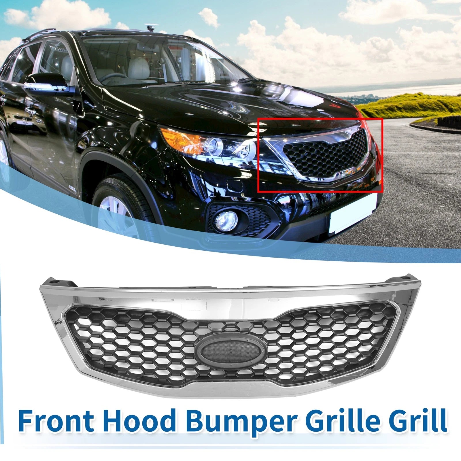 Front Hood Bumper Grille for Kia Sorento (2011–2013) No.863502P000 Black