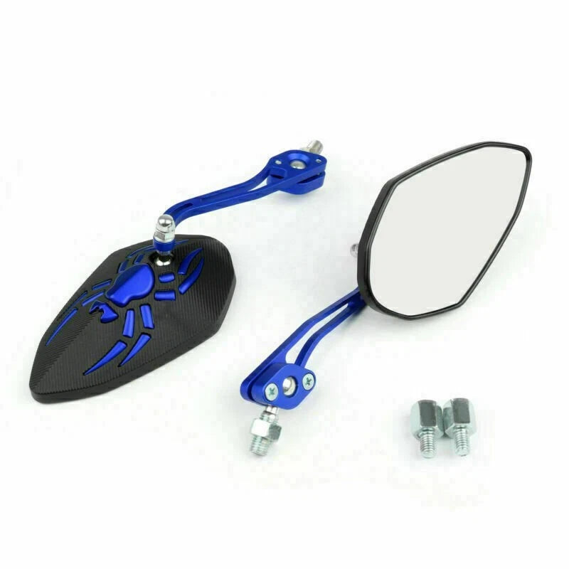 Universal 8mm 10mm Spider Rear View Side Mirrors Blue