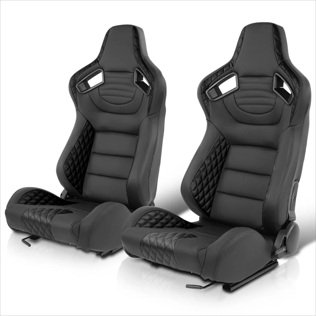 2X Reclinable Vinyl Racing Seats for Universal Fit (21"W X 22"D X 38"H)