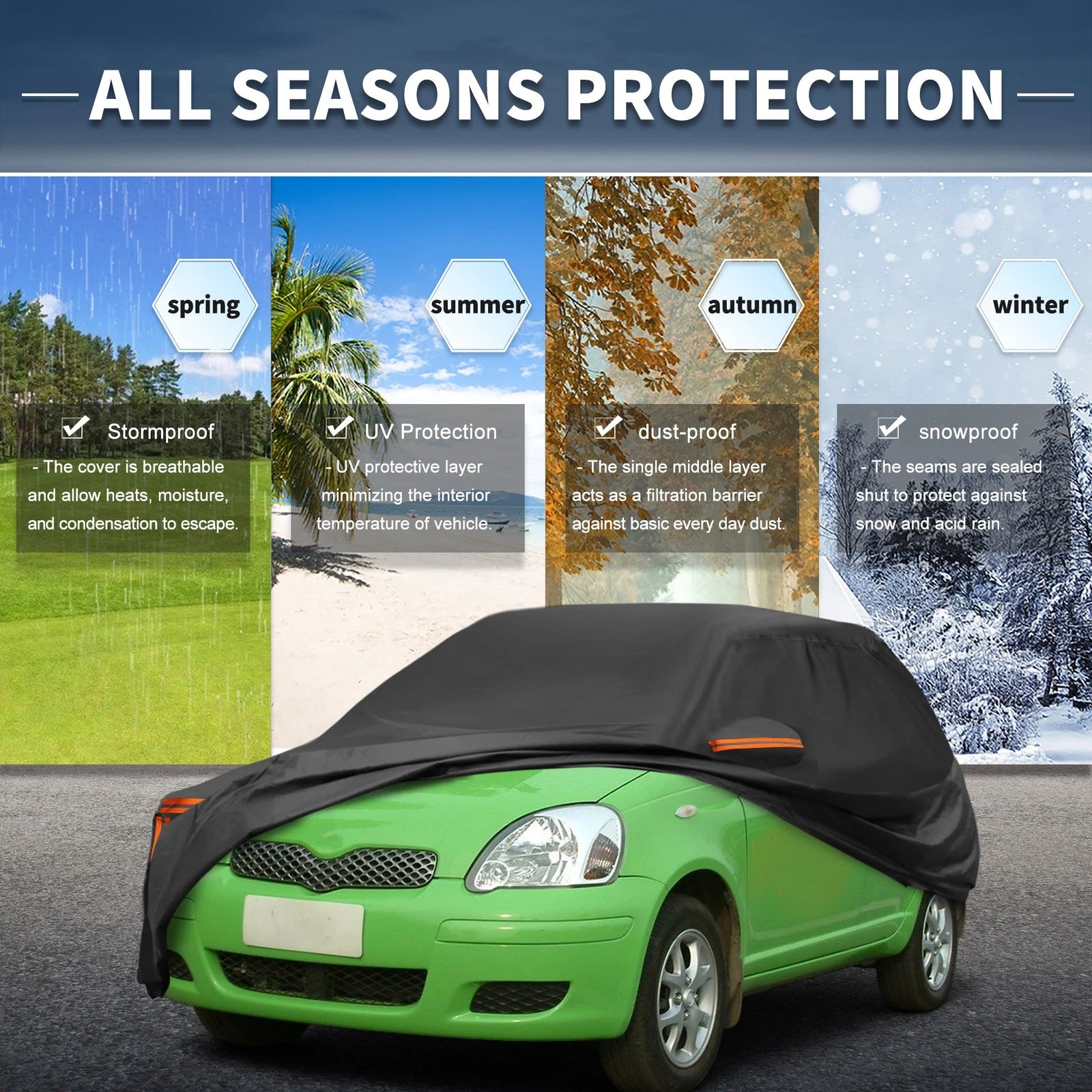 Waterproof Car Cover for Toyota Vitz (2005–2018) - Aluminum Film, Zipper