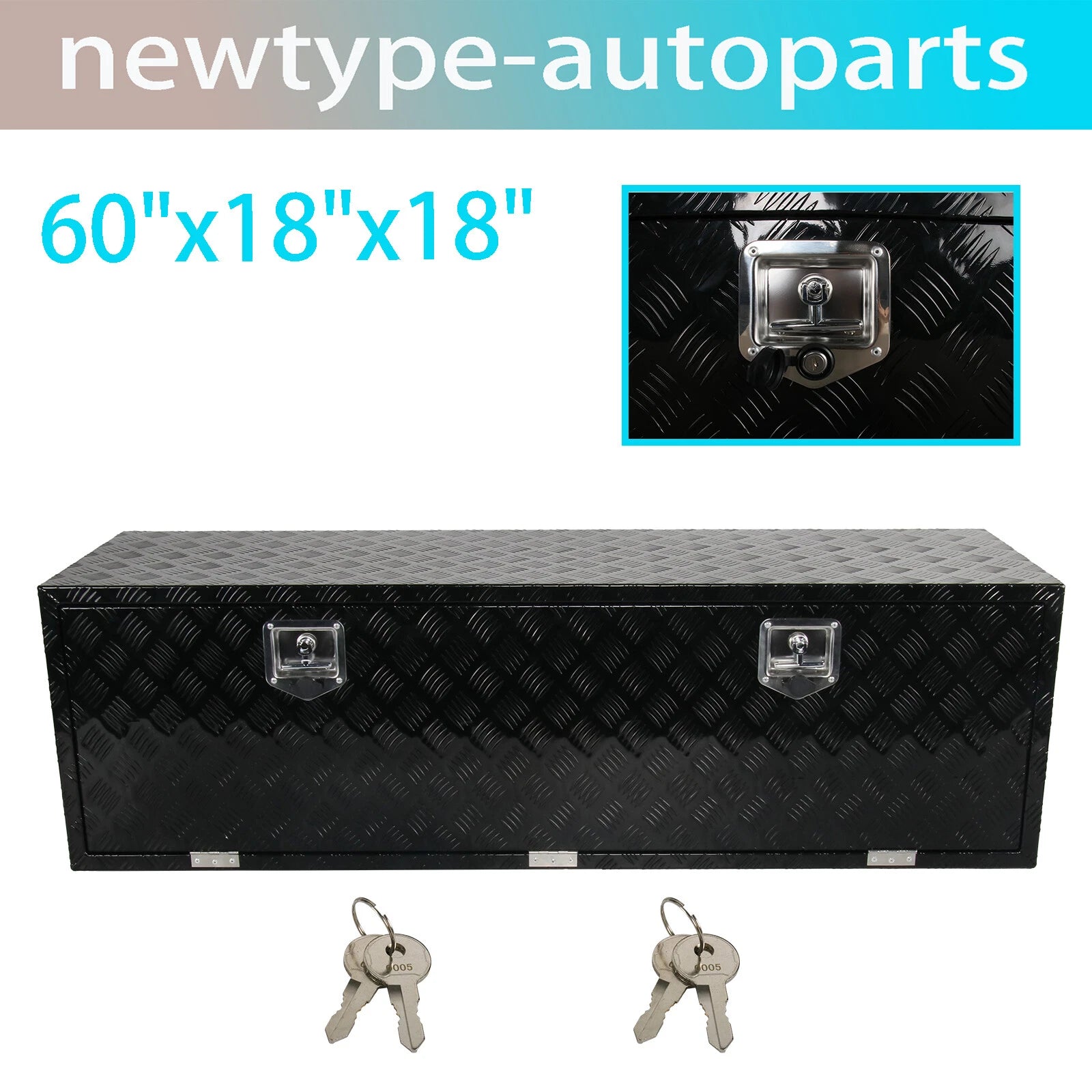 60" x 18" Black Aluminum Tool Box for Pickup Truck (Fits Most Models)
