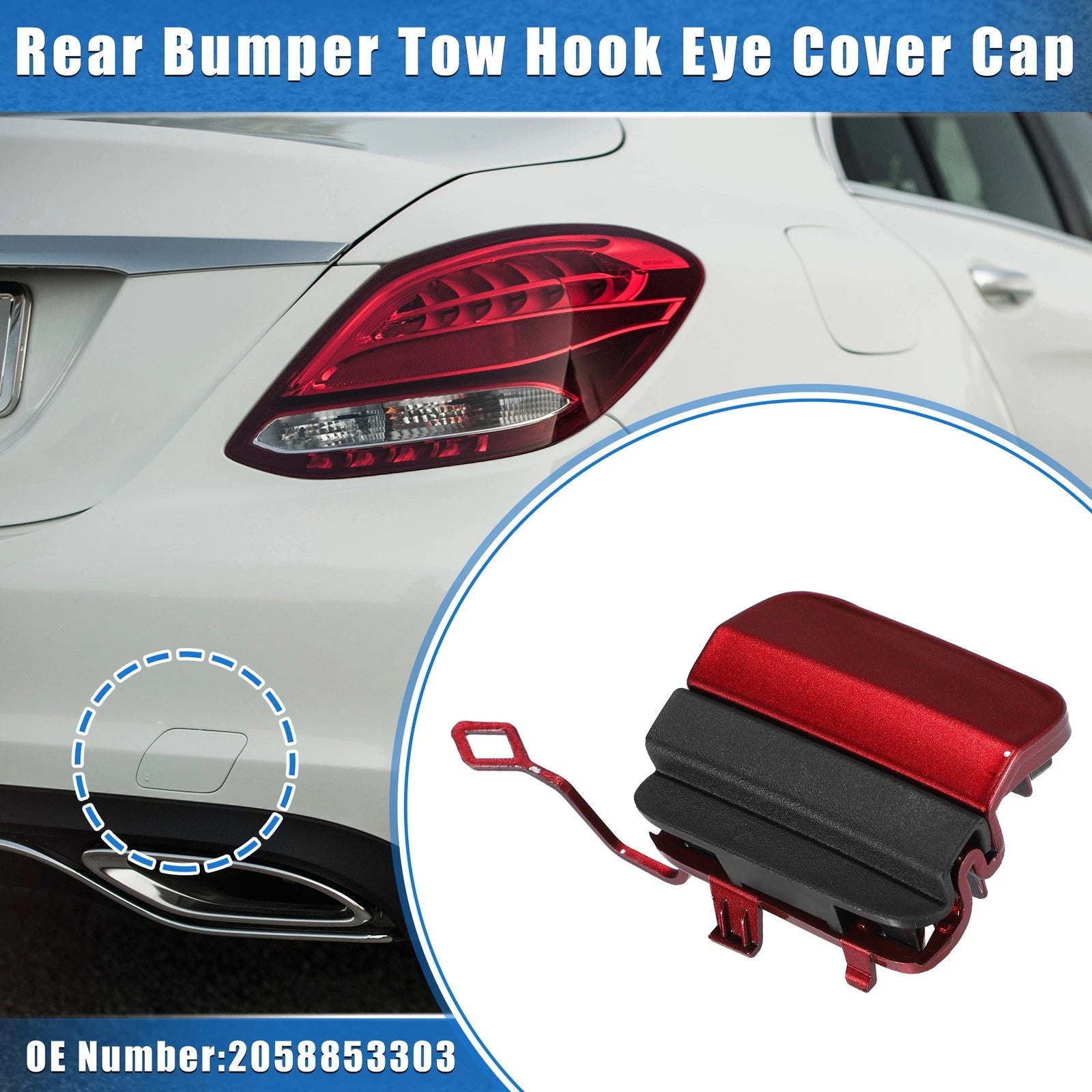 Tow Hook Eye Hole Cover Cap for Mercedes-Benz C300 (2019–2021) Red 786527214167
