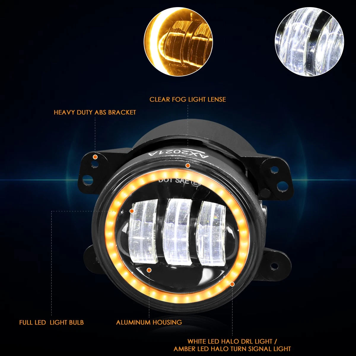 Amber LED Halo Fog Light Lamp for Wrangler (2007–2017) & Journey (2010–2019)