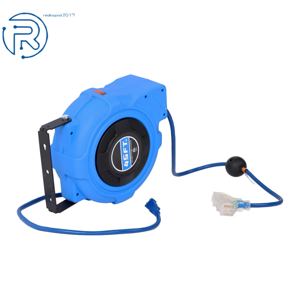 Retractable Extension Cord Reel for Heavy Duty Use (45 Ft)