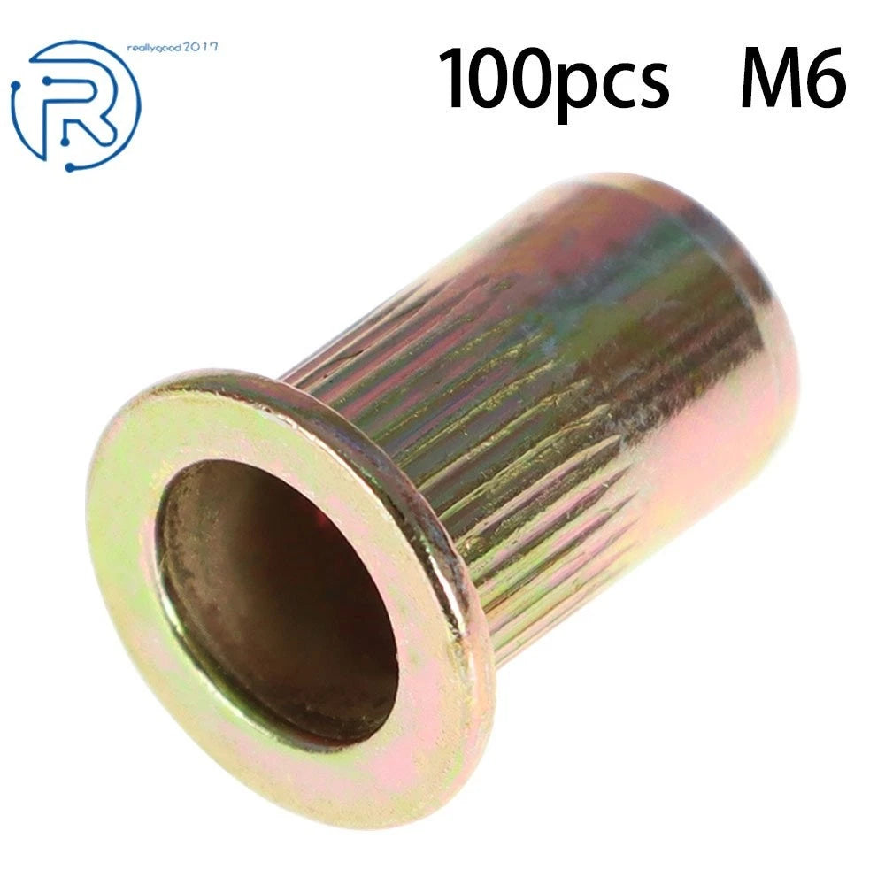 100 Pcs M6 Metric Flat Head Rivet Nut Inserts for Various Models 