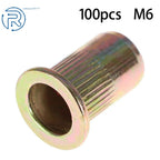 100 Pcs M6 Metric Flat Head Rivet Nut Inserts for Various Models 