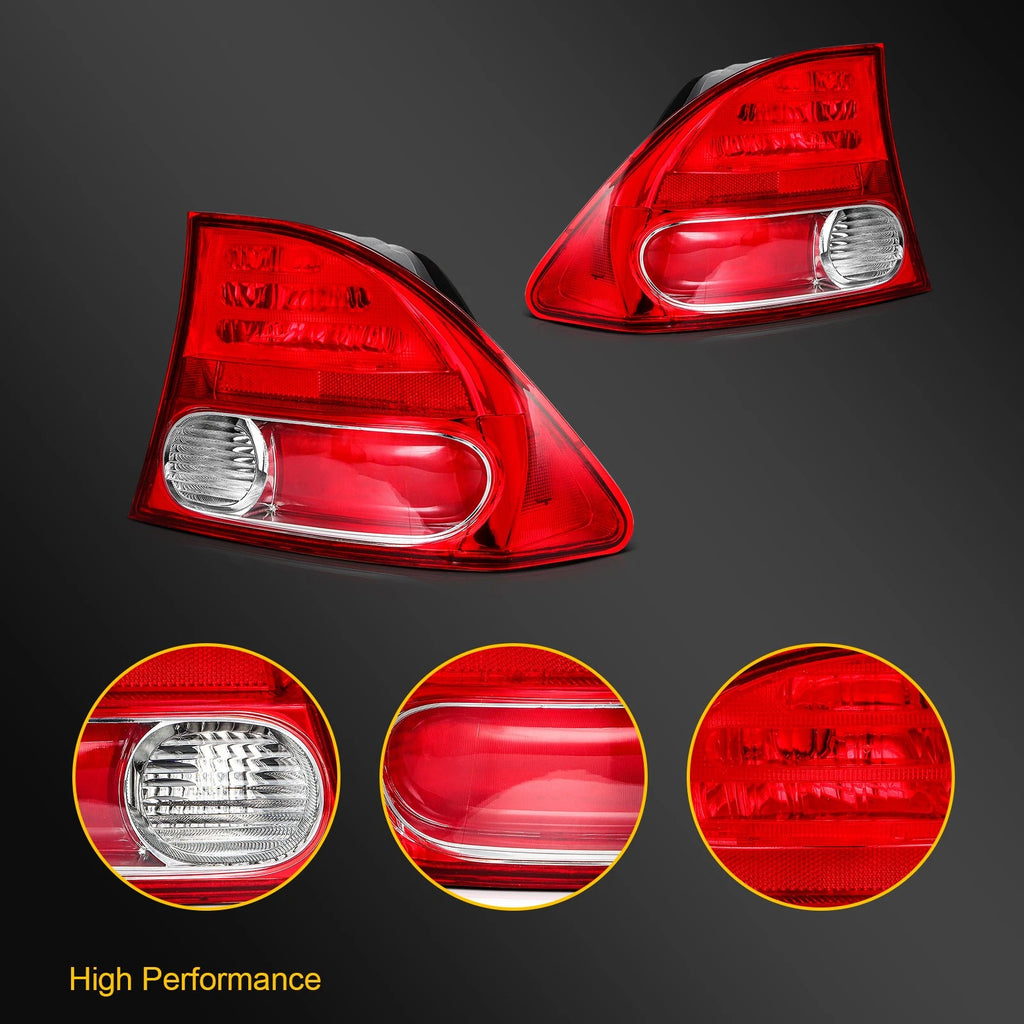 Tail Light Assembly Pair for Honda Civic Sedan (2009–2011) Red Housing