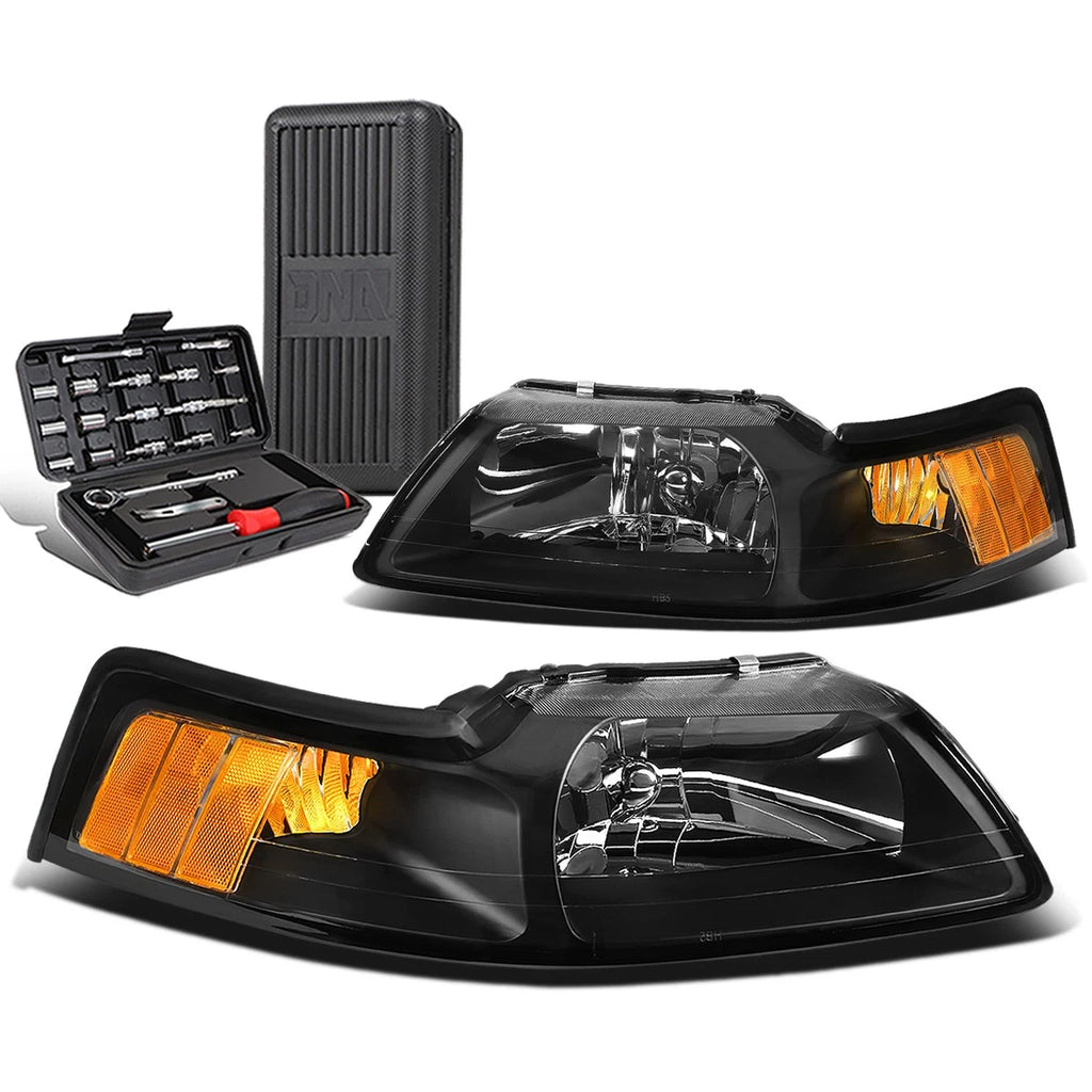 Pair of Black/Amber Corner Headlights for Ford Mustang (1999–2004)
