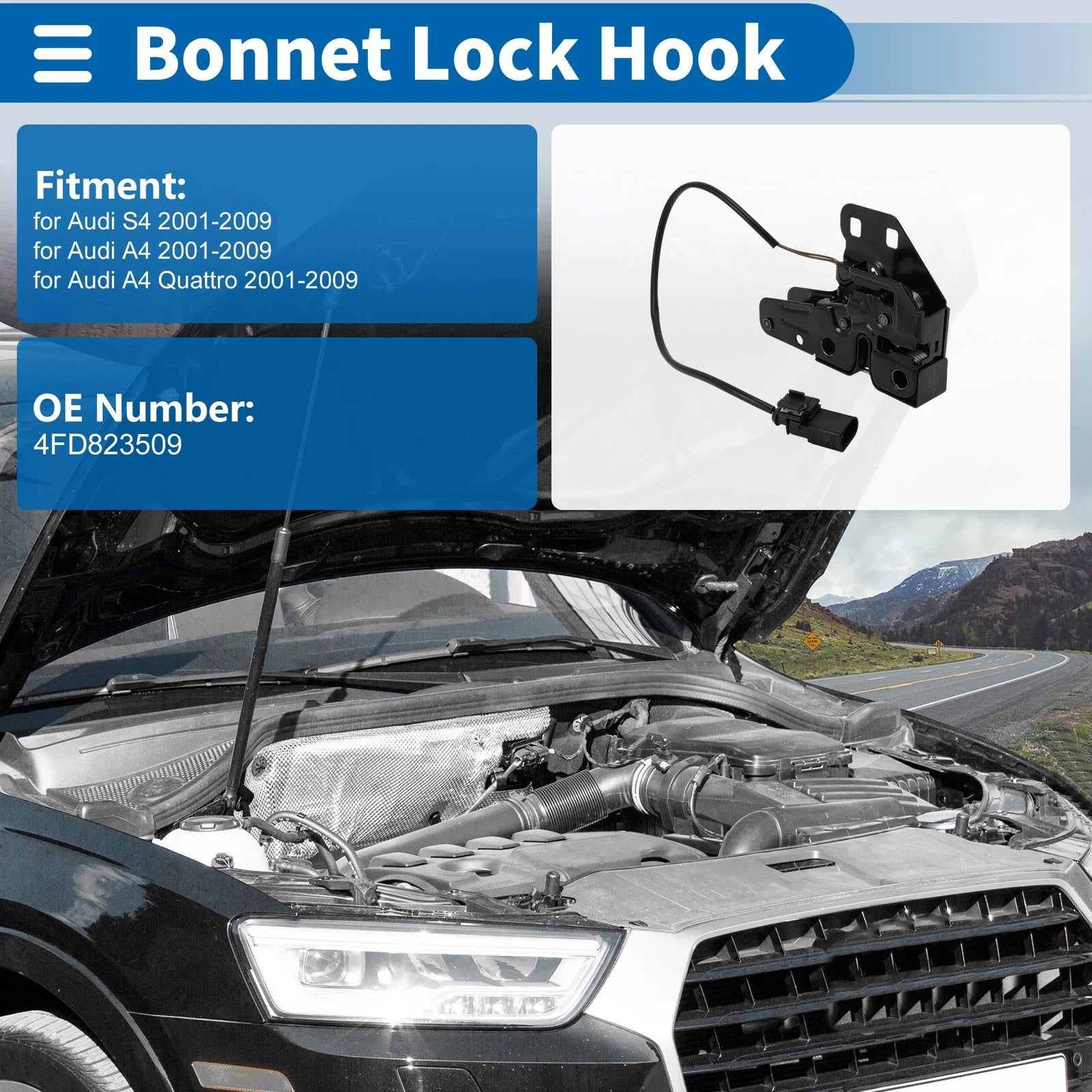 Hood Latch Assembly for Audi S4 (2001–2009) No. 4FD823509