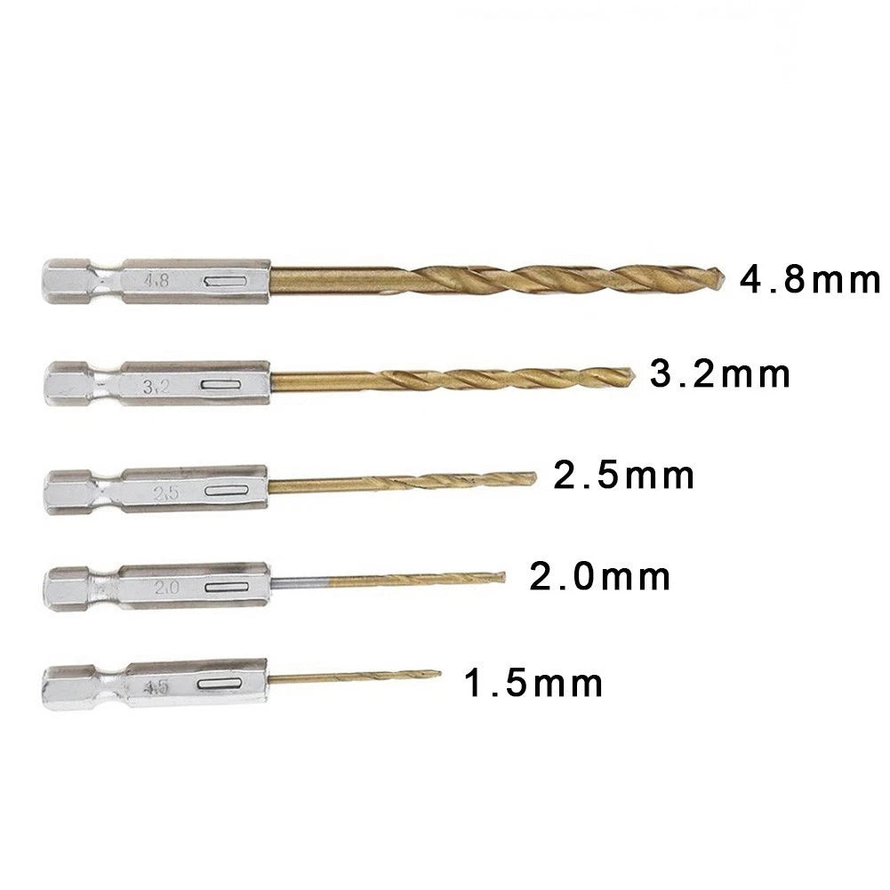 5pcs Titanium Drill Bit Set for Hex Drill (1/4 Inch)
