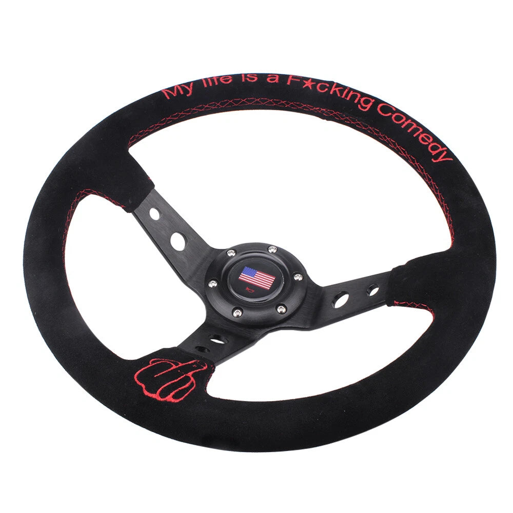 14" Suede Leather Steering Wheel for Racing (Universal Fit)