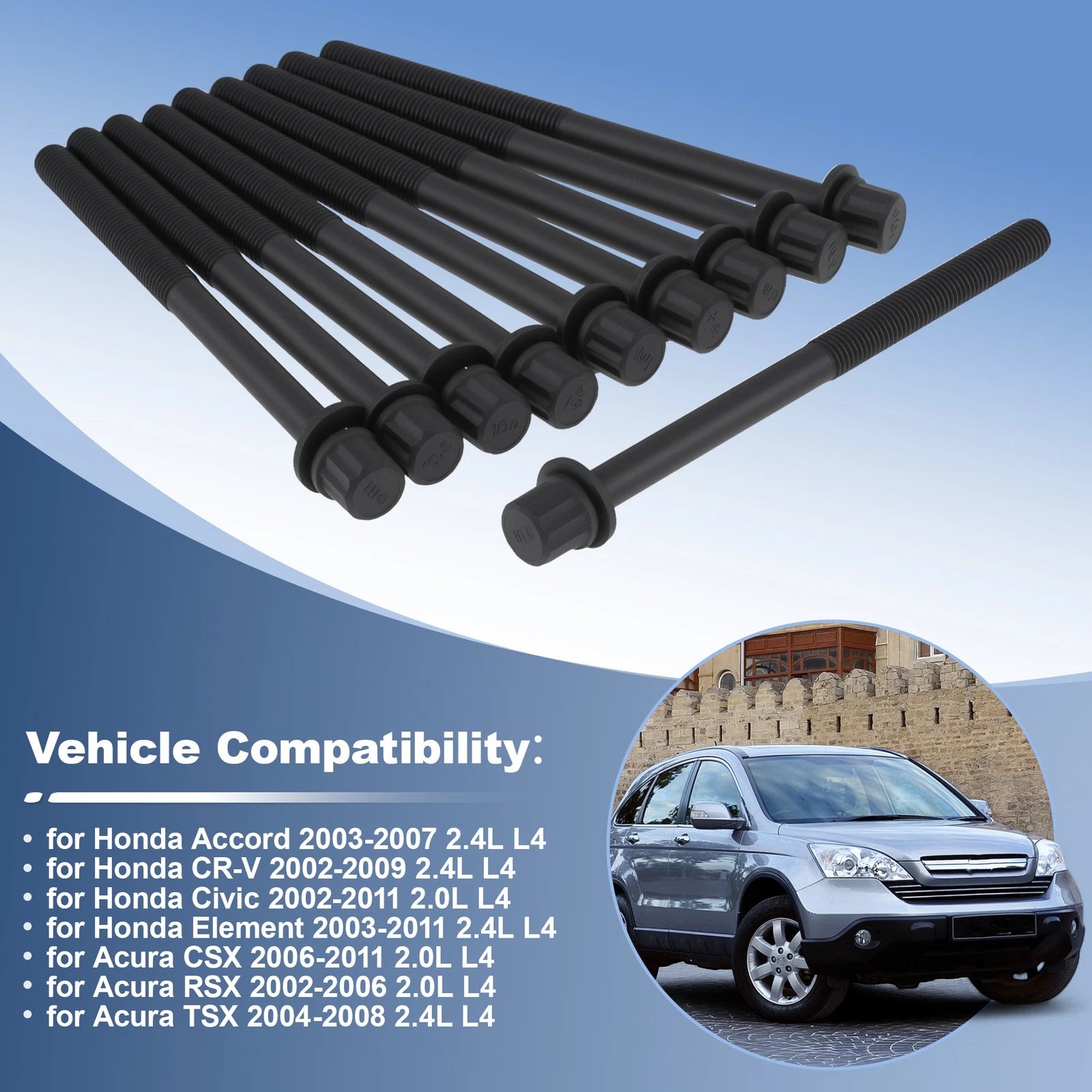 Set of 10 Engine Cylinder Head Bolt for Honda Accord (2003–2007) CR-V (2002–2009) 2.4L L4