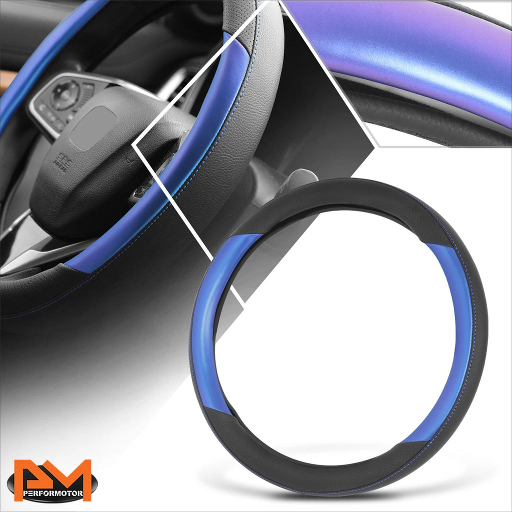 Steering Wheel Cover for Car (14.5-15") Perforated Leather, Metallic Insert