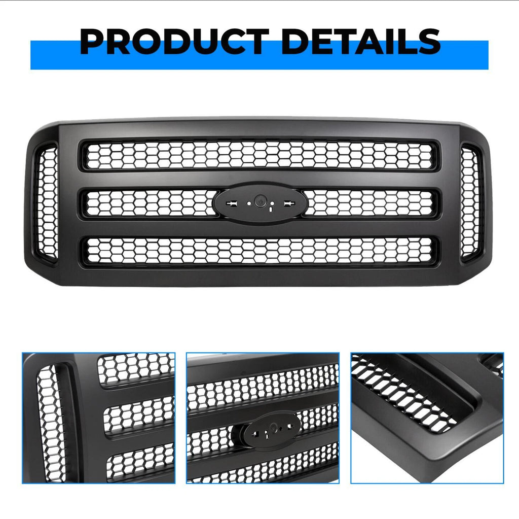 Grille Assembly for Ford F250 F350 Super Duty (2005–2007) Black Painted