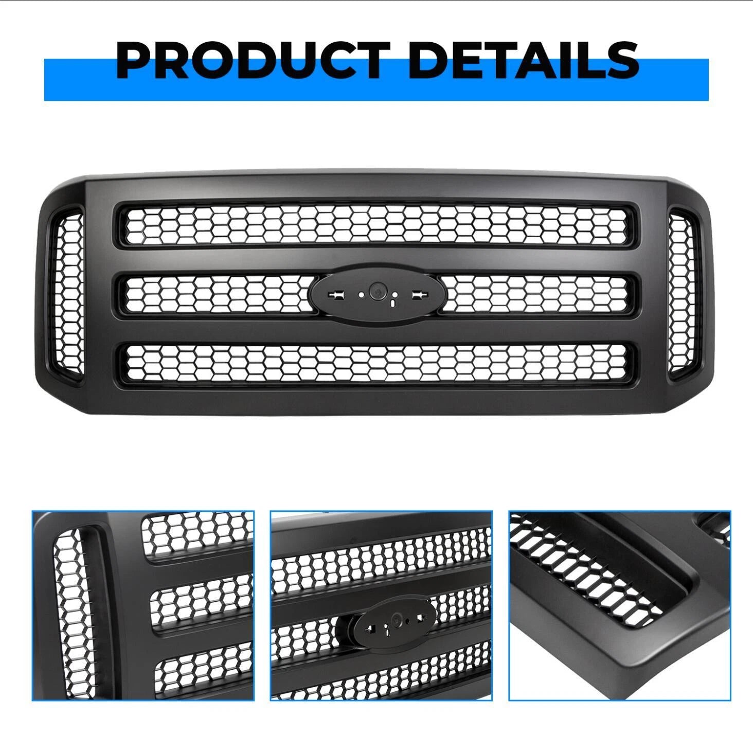 Grille Assembly for Ford F250 F350 Super Duty (2005–2007) Black Painted