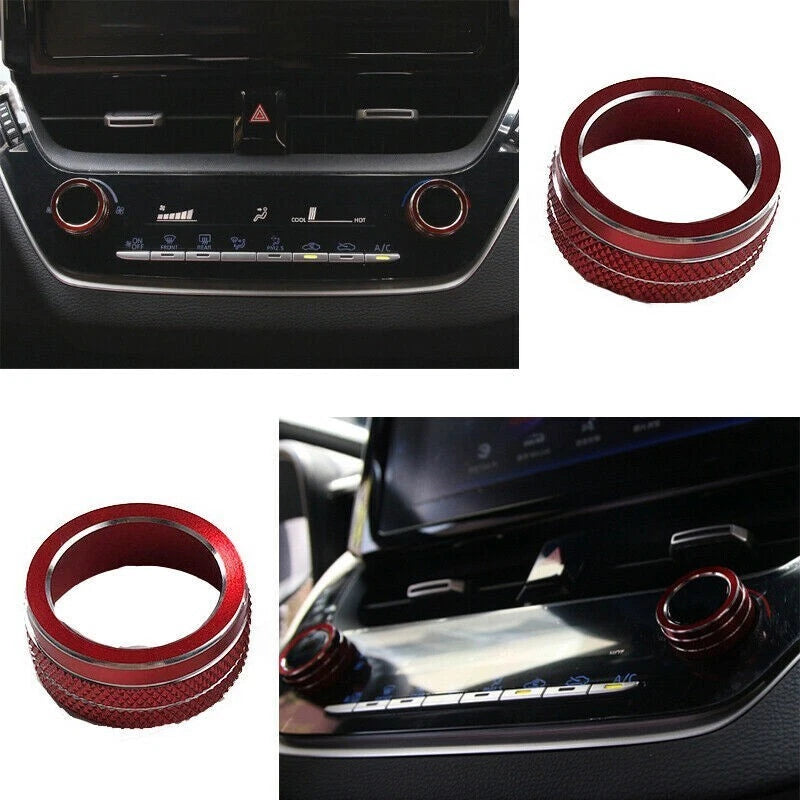 2X Red Aluminum AC Knob Cover Trim for Toyota Corolla (2019–2021)