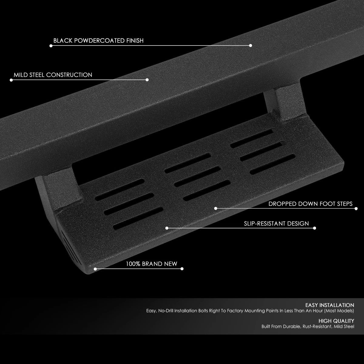 Set of 2 Drop Foot Step Running Boards for Silverado Sierra 2500HD 3500HD (2007–2019)