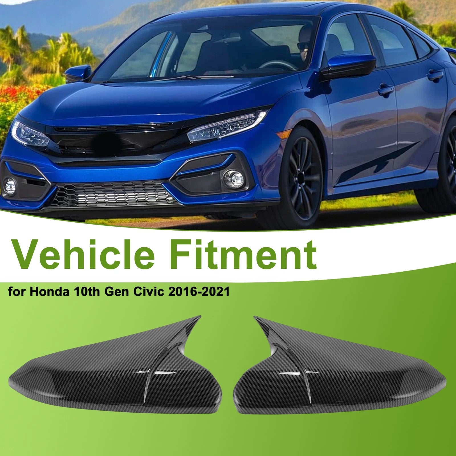 Set of 2 Side Mirror Cover Caps for Honda Civic (2016–2021) - Black