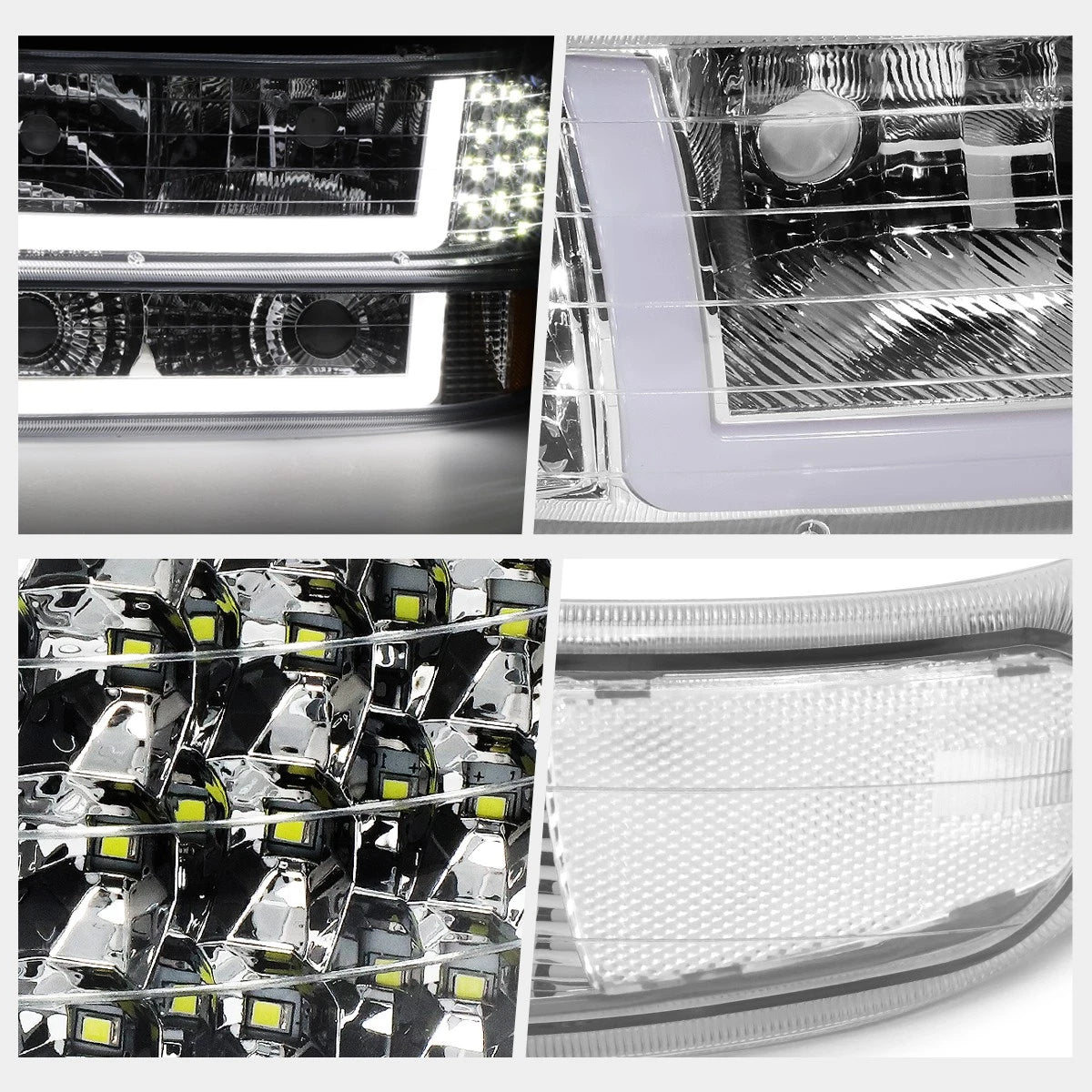 LED DRL Bumper Headlights for Chevy Silverado (1999–2002) - Chrome Housing