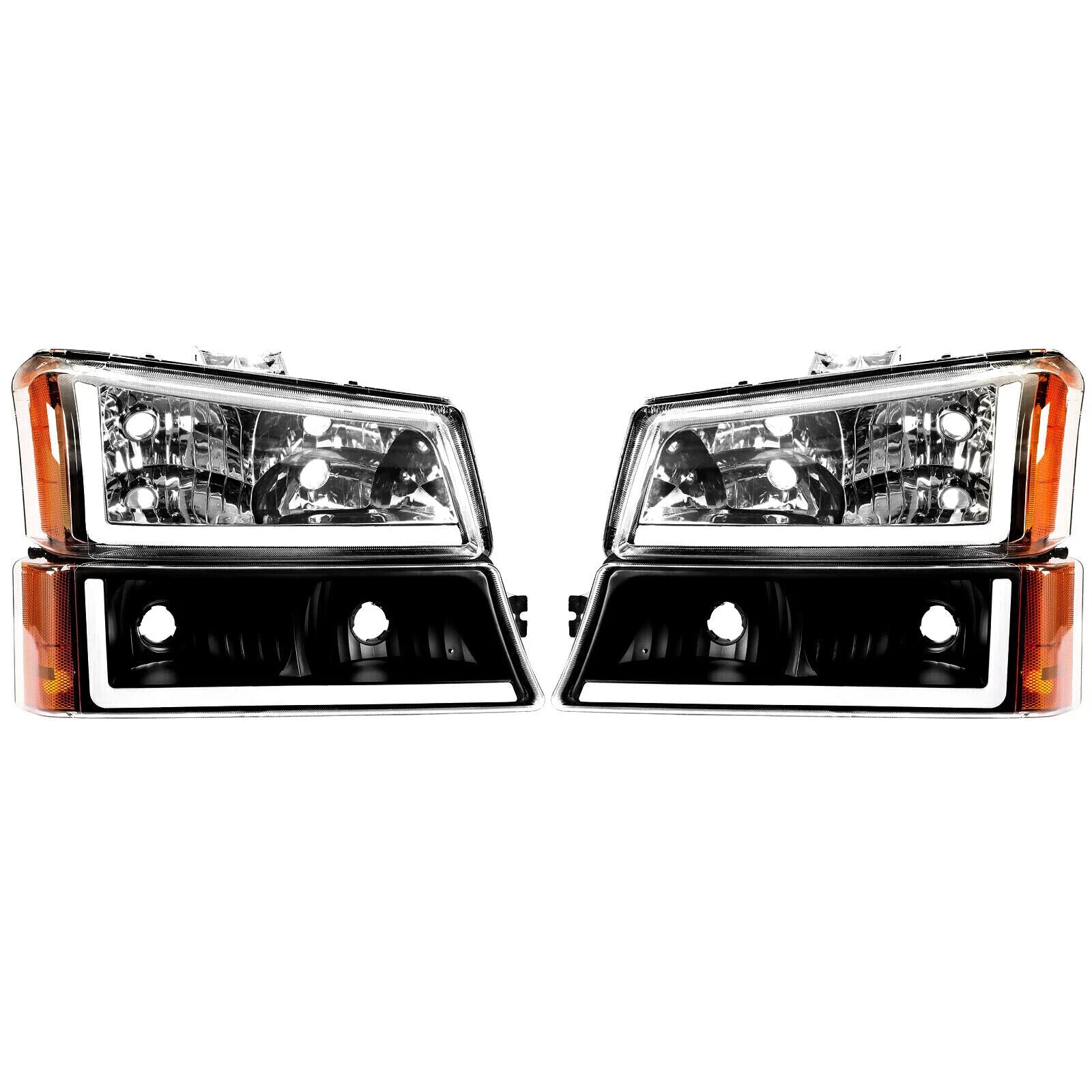 Clear Headlights Bumper Lamps with LED DRL for Chevy Silverado Avalanche (2003–2007)