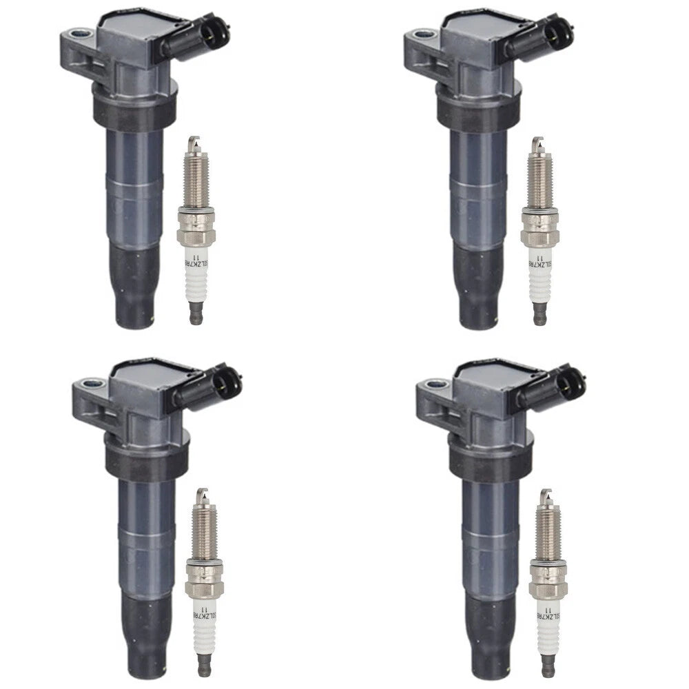4X Ignition Coils + 4X Spark Plugs for Kia Optima, Sportage, Hyundai Sonata (2.4L)