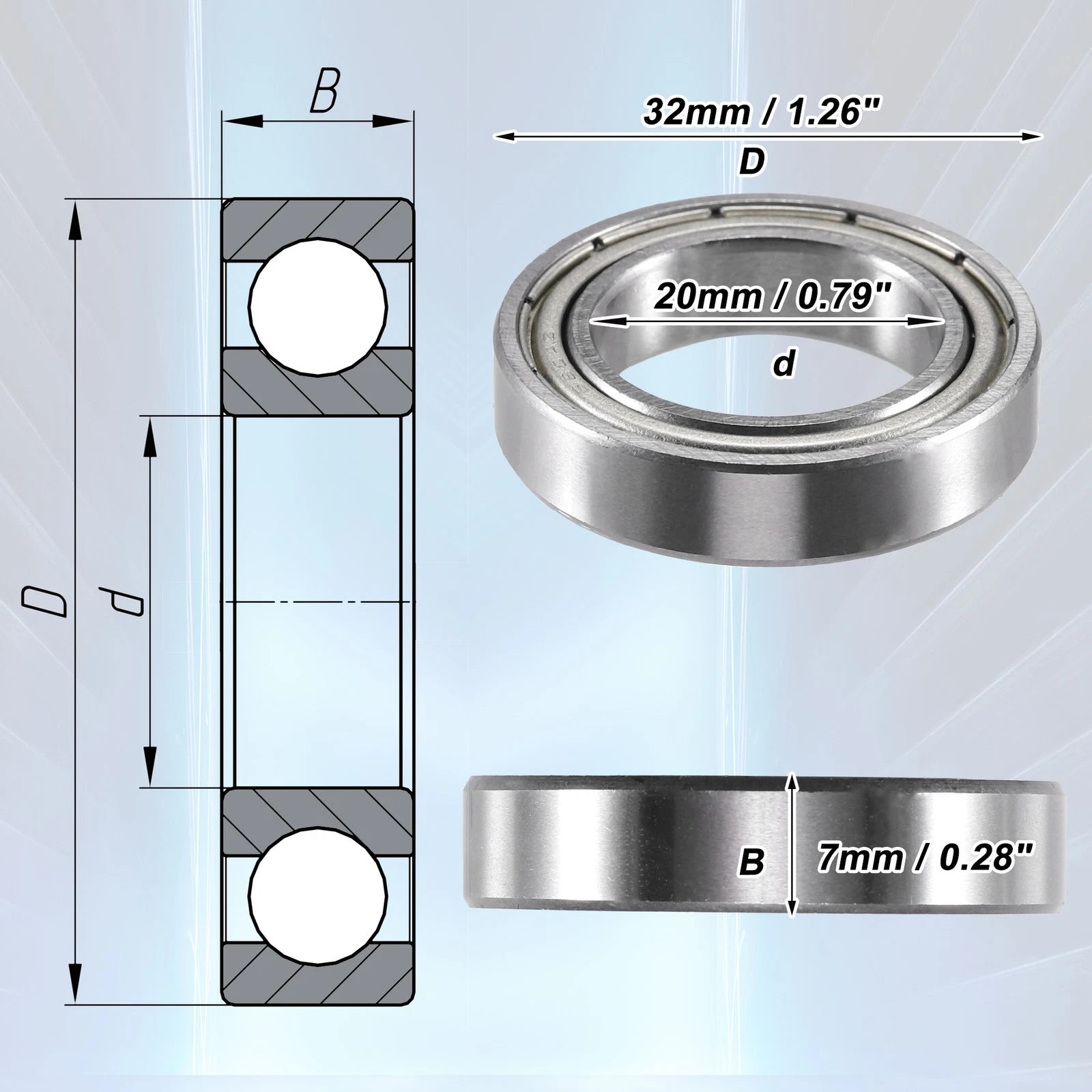 10 Pcs 20x32x7mm Double Metal Shield 6804ZZ Ball Bearings for Automotive (N/A)
