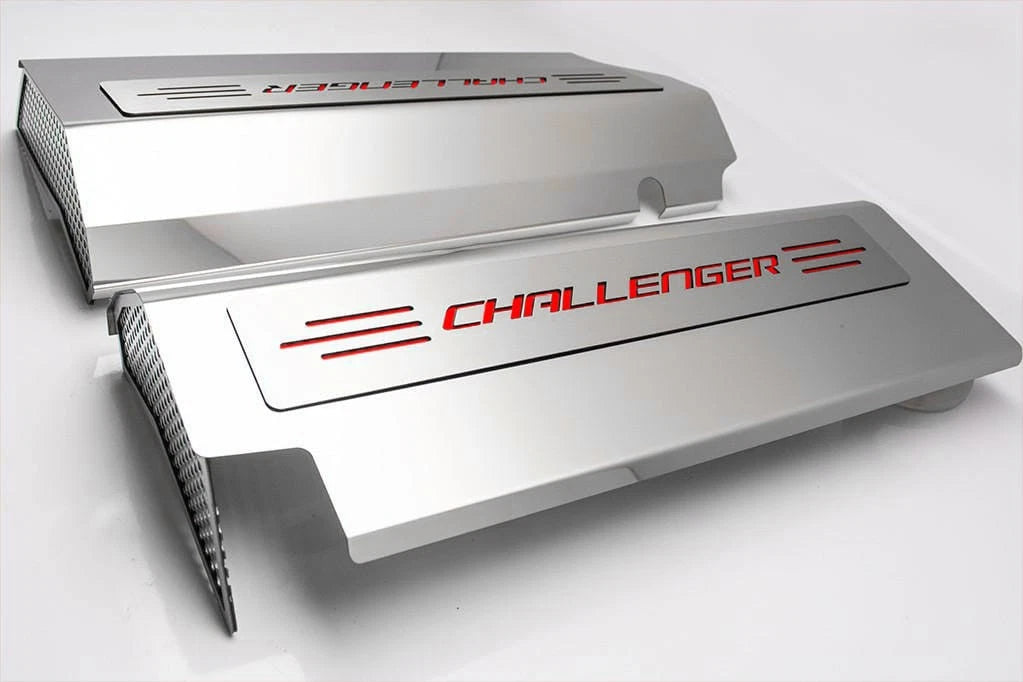 Fuel Rail Covers with Bright Red Vinyl for Dodge Challenger SRT8 (2008–2011)