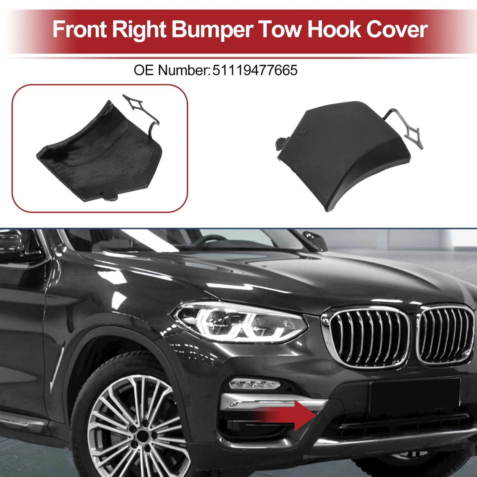 Tow Hook Cover Cap for BMW X3 G01 G08 (2018–2023) No.51119477665