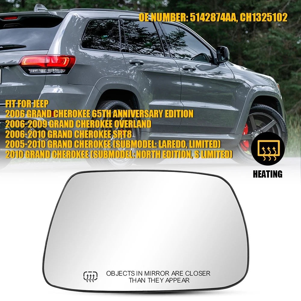 Heated Passenger Side Mirror Glass for Jeep Grand Cherokee (2005–2010) 5142874AA K