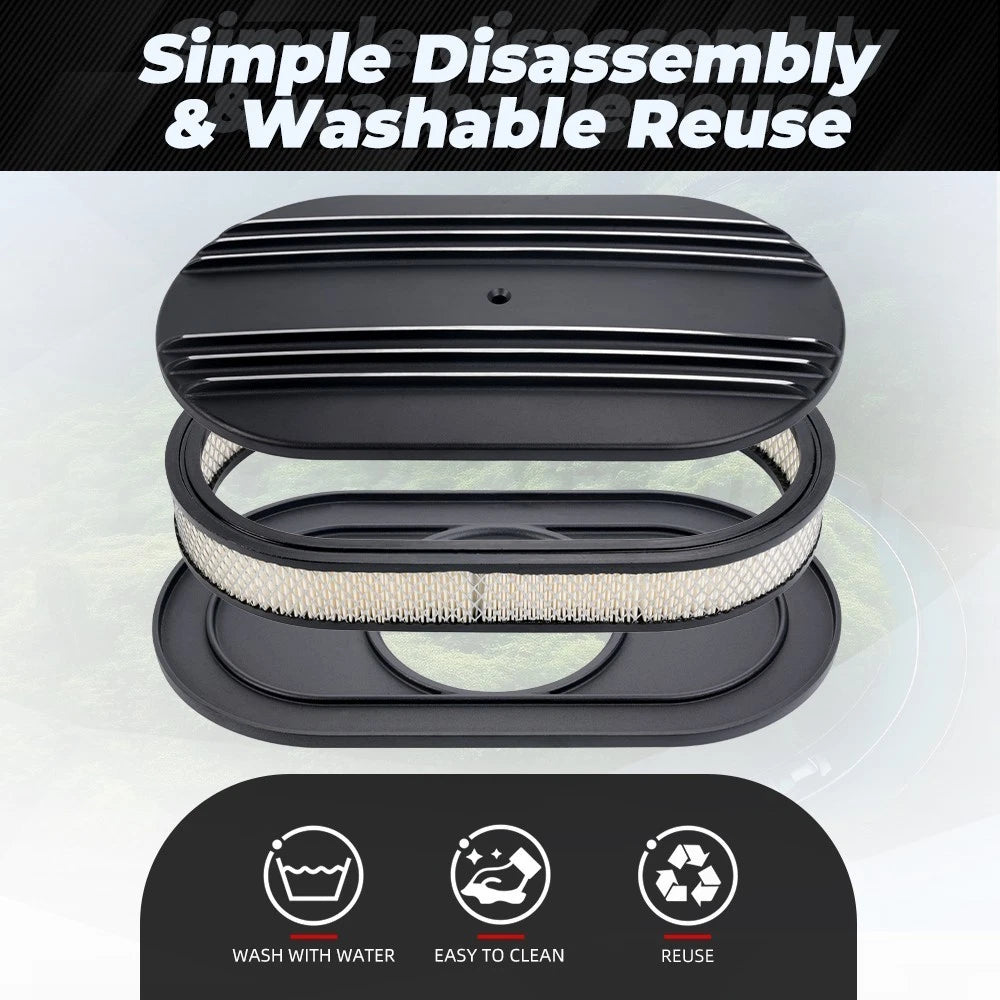Oval Half Finned Polished Aluminum Air Cleaner with Washable Filter