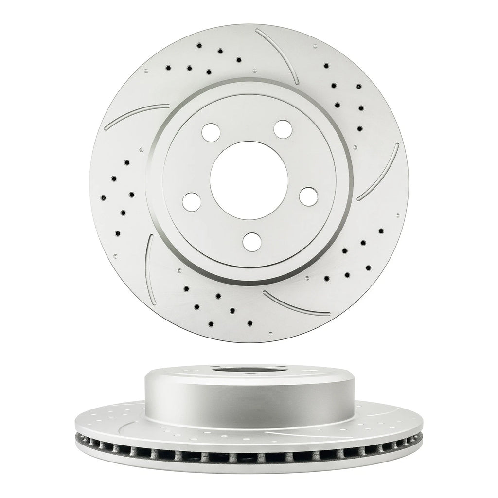 Rear Drilled Slotted Rotors and Pads for Chrysler 300 and Dodge Challenger (2011–2014)