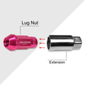 Set of 20 M12X1.25 Pink JDM Open End Cone Seat Wheel Lug Nuts + Extension 25mmx50mm