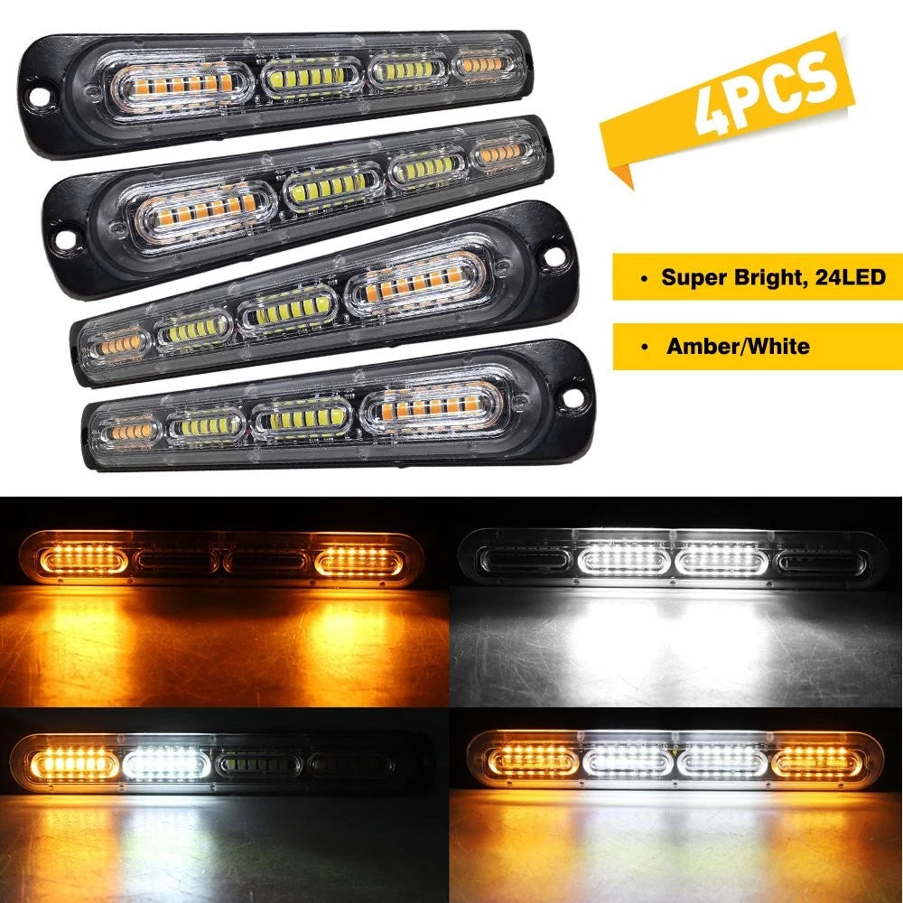 4X 24LED Amber/White Strobe Light Kit for Truck (Emergency Warning)