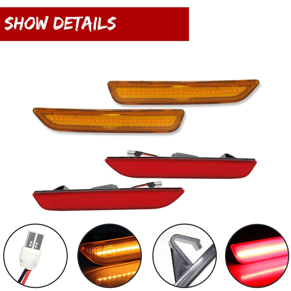 Set of 4 LED Front & Rear Side Marker Lights for Ford Mustang (2010–2014)