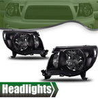 Set of 2 Headlights for Toyota Tacoma (2005–2011) Black Assembly