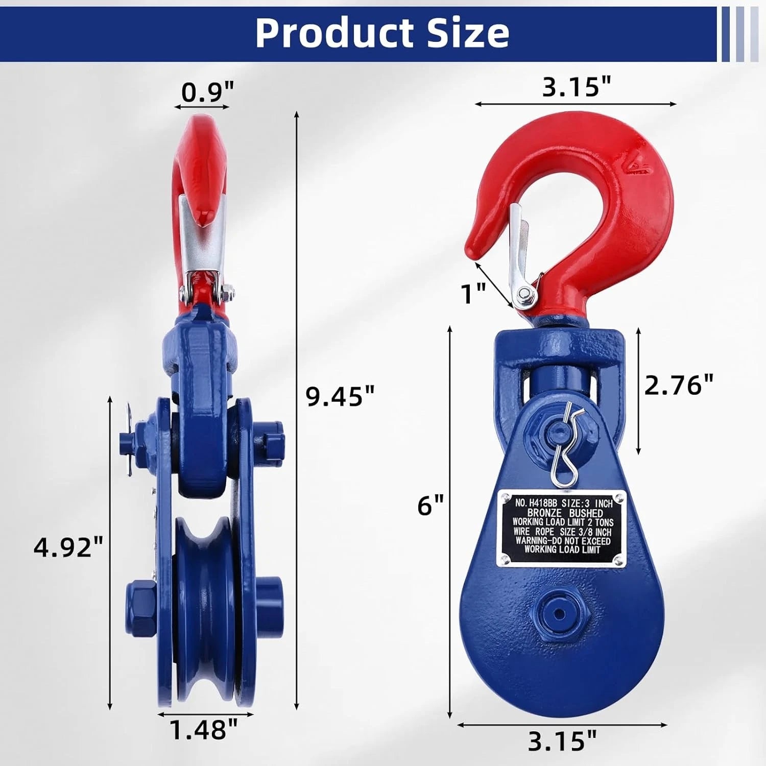 2 Ton Snatch Block with Swivel Hook for Wrecker Roll Back (3" Sheave)