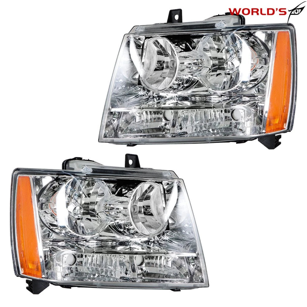Set of 2 Chrome Headlights for Chevy Avalanche Tahoe Suburban (2007–2014)