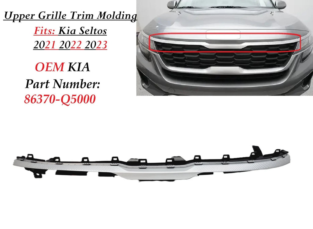 Front Bumper Upper Grille Molding Trim Chrome for Kia Seltos (2021–2023) 86370Q5000