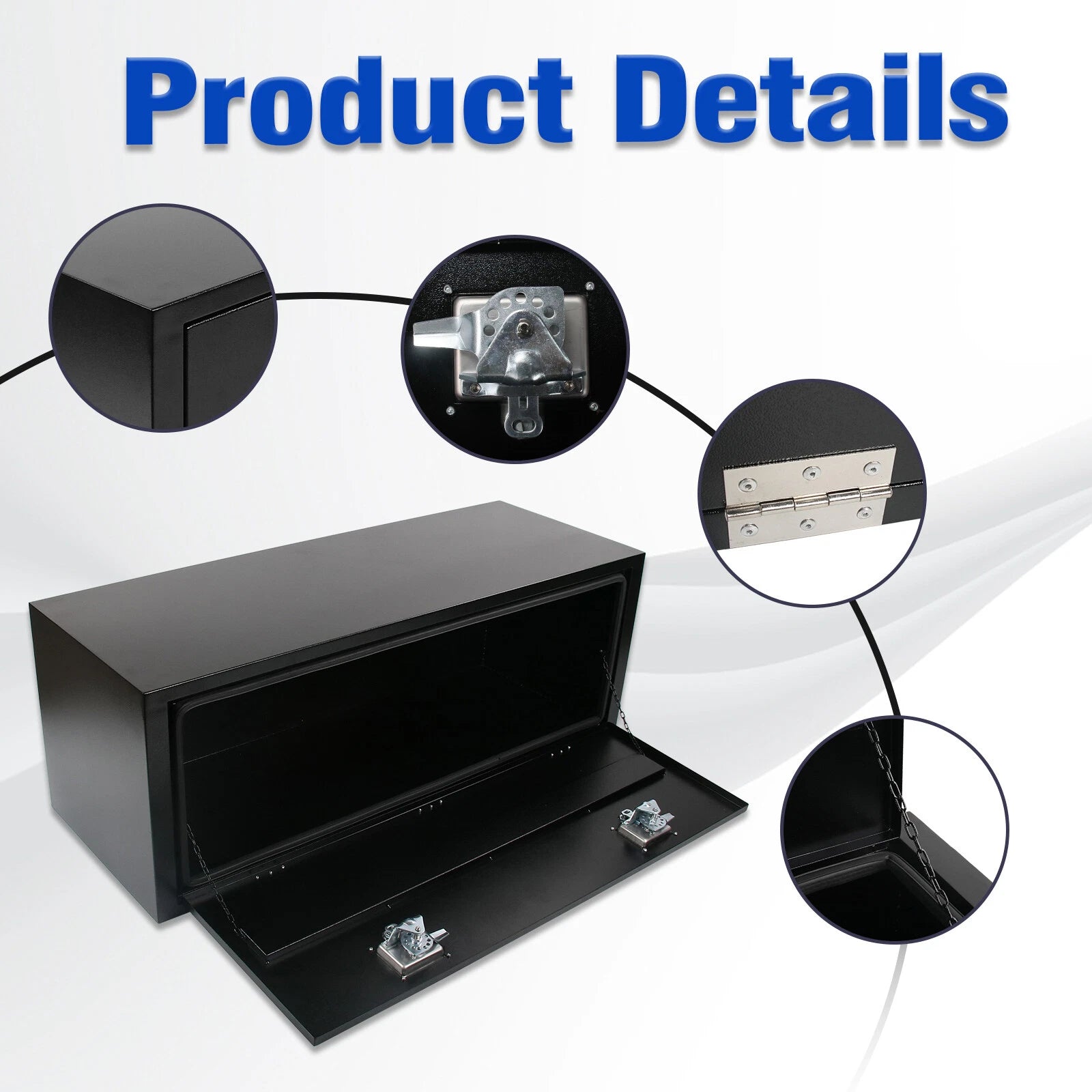 Tool Box for Pickup Truck (48"X18"X18") - Black Steel with Lock & Key