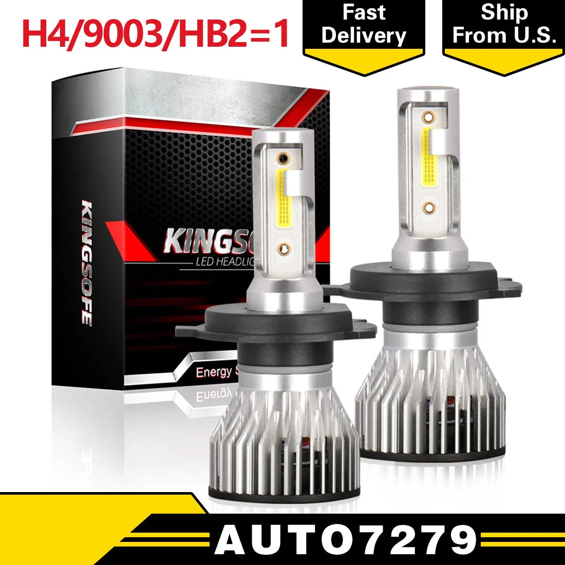 2X H4 9003 LED Headlight Bulbs Conversion Kit (200W, 40000LM)