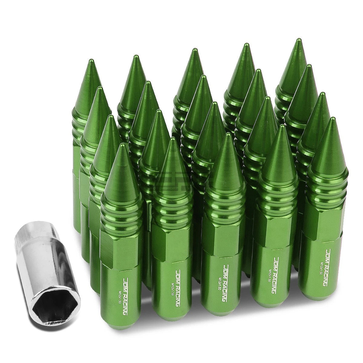 20 PCS M12X1.5 107MM Tall Green Aluminum Spiked Lug Nuts + Adapter