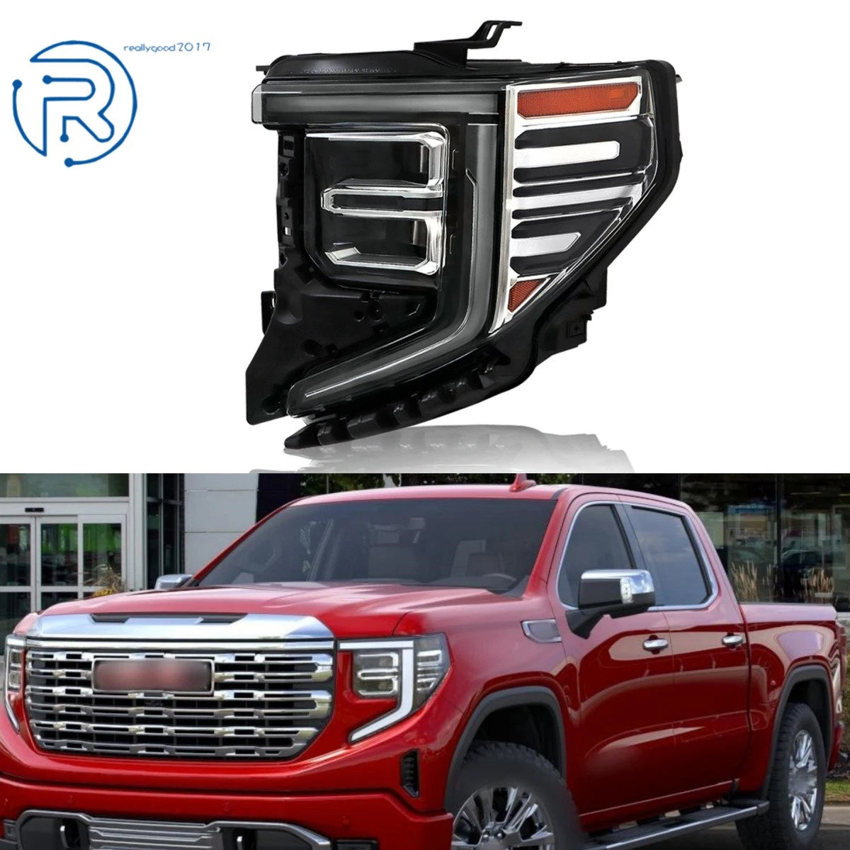 Left Side Black LED Headlight Assembly for GMC Sierra 1500 (2022–2024)