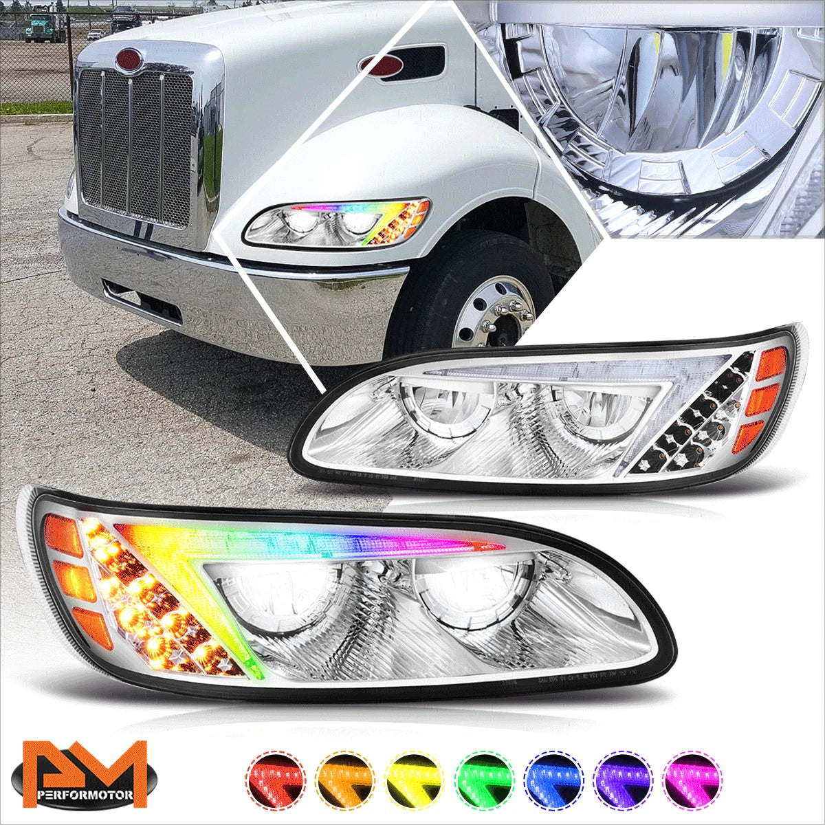 Full LED Signal RGB DRL Headlights for Peterbilt 325 330 340 382 387 (1999–2020)