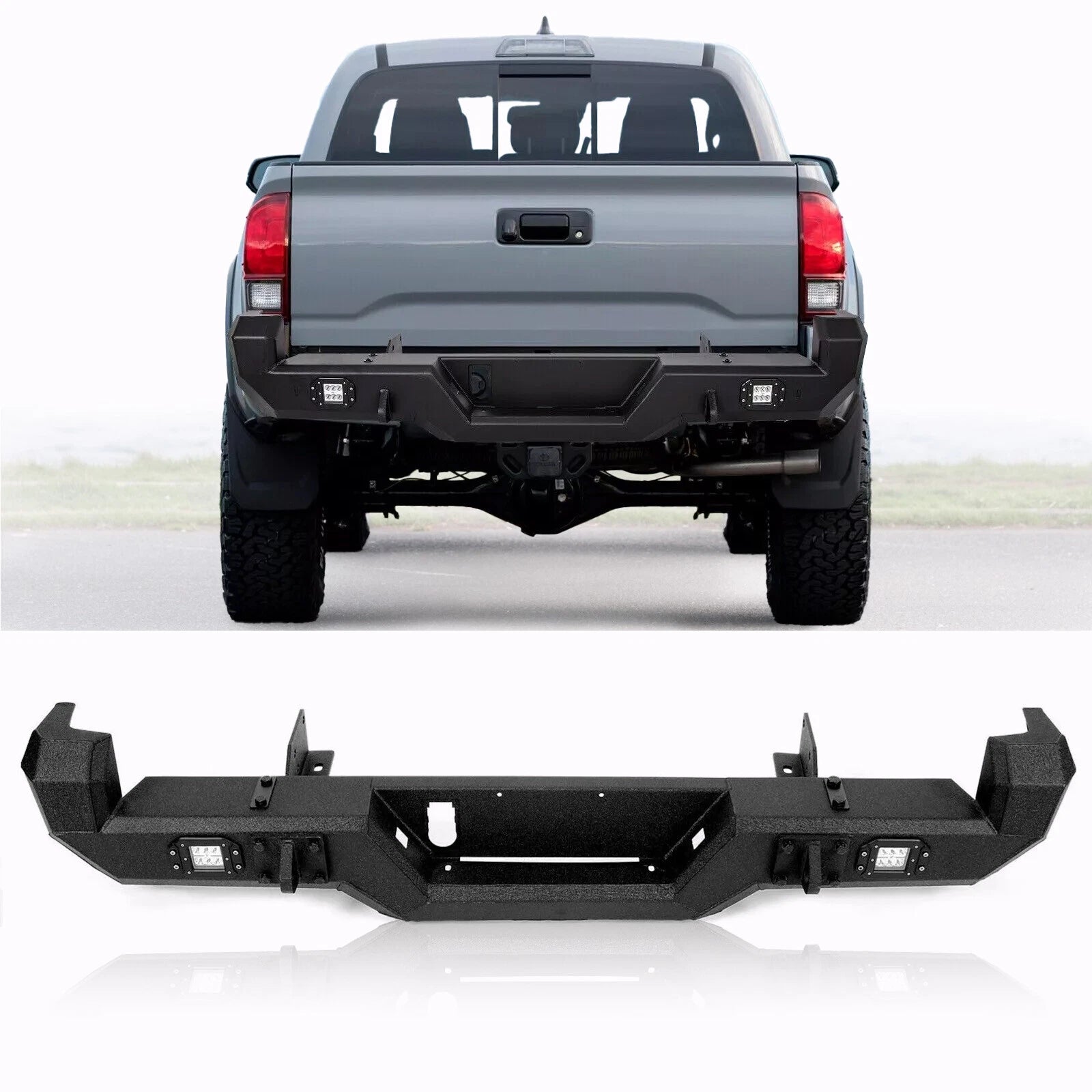 Black Steel Rear Bumper Assembly with LED Fog Lights for Toyota Tacoma (2016–2023)